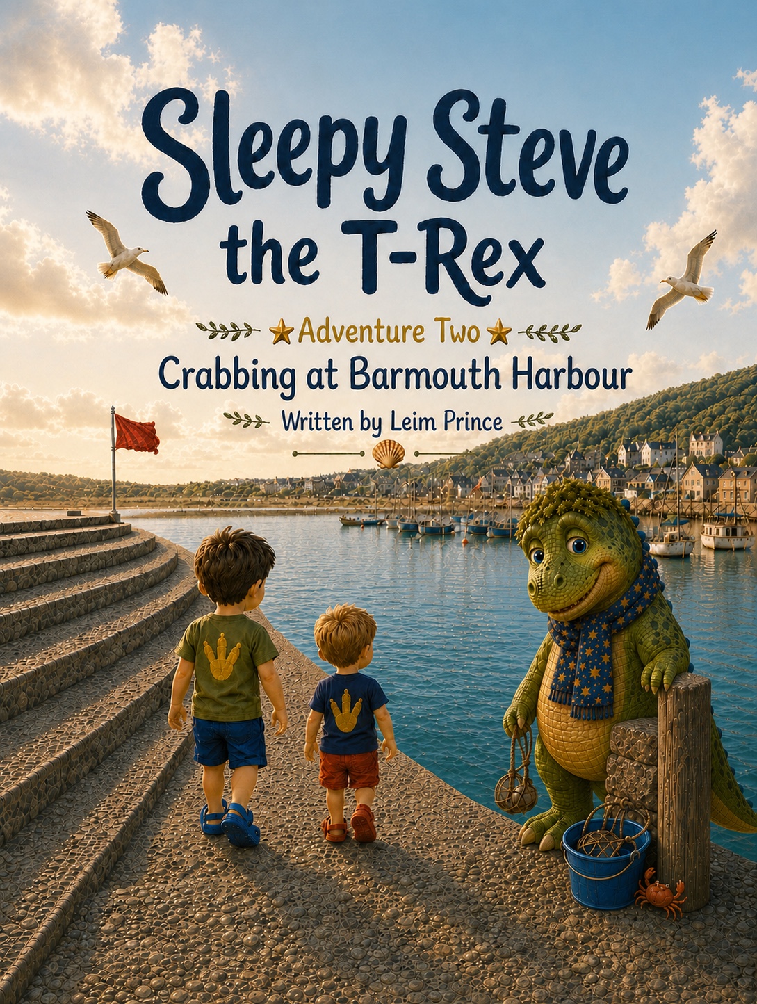 Original cover of Sleepy Steve the T-Rex: Adventure Two, Crabbing at Barmouth Harbour